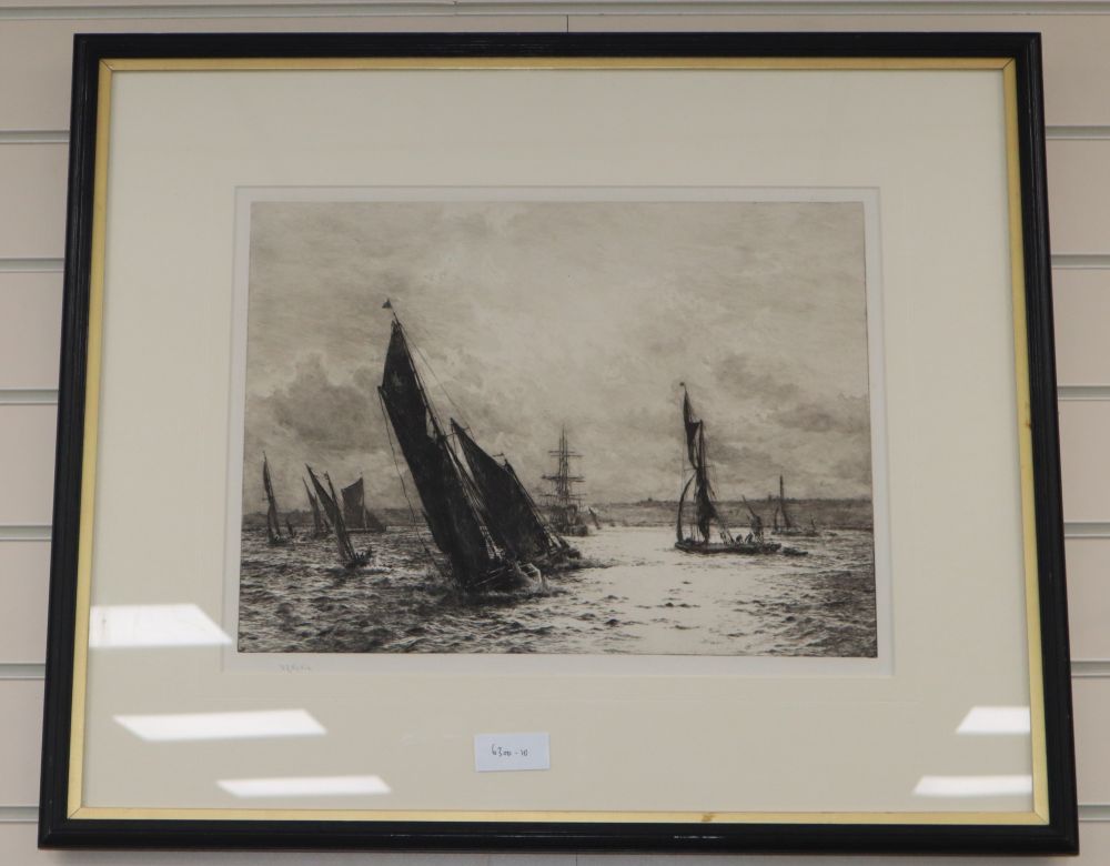 William Lionel Wyllie, etching, Stiff Breeze, signed in pencil, 33 x 44cm